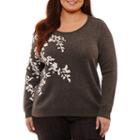 Liz Claiborne Long Sleeve Crew Neck Pullover Sweater- Plus
