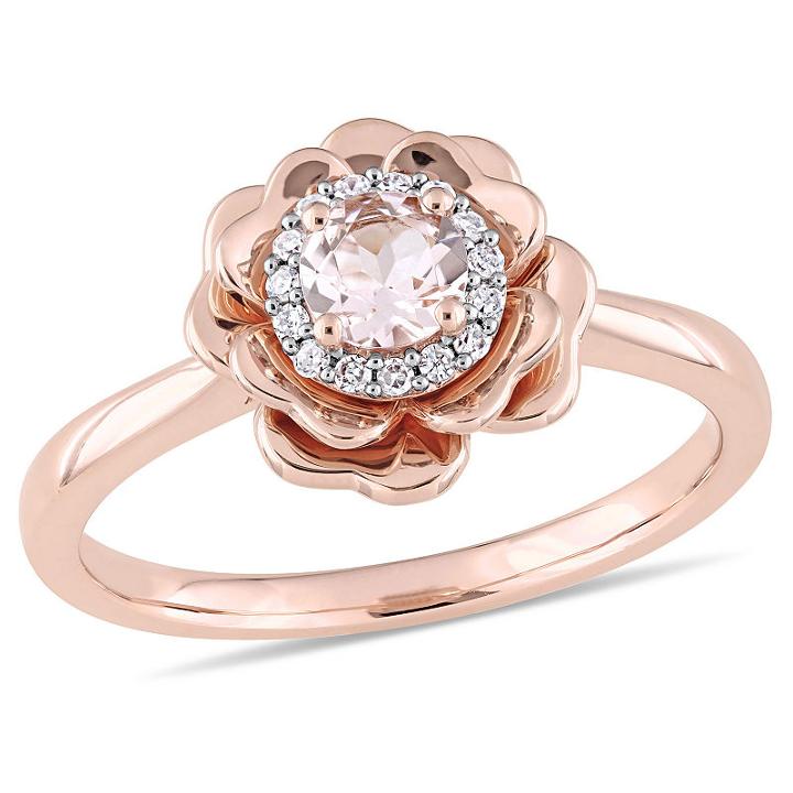 Womens 1/10 Ct. T.w. Morganite Pink 10k Rose Gold Flower Cocktail Ring