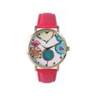 Olivia Pratt Womens Multicolor Heart, Birds And Flowers Dial Hot Pink Leather Watch 26362hot Pink