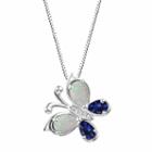 Lab-created Opal And Lab-created Blue Sapphire Sterling Silver Butterly Pendant Necklace