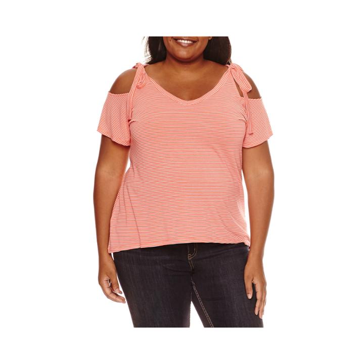 A.n.a Short Sleeve Cold Shoulder Knit Blouse-plus
