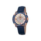 Burgi Womens Diamond Accent Crystal Rose-tone And Blue Strap Watch