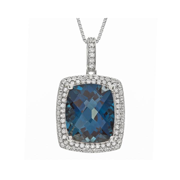 Genuine London Blue Topaz And Lab-created White Sapphire Pendant Necklace