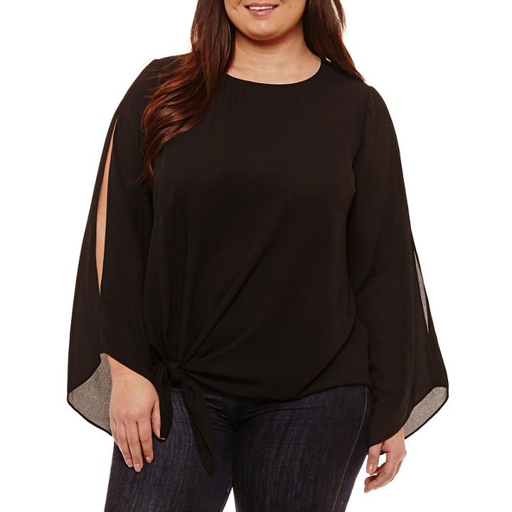 Bold Elements Tie Front Split Sleeve Blouse-plus