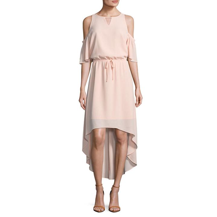 Belle + Sky Short Sleeve Cold Shoulder High Low Dress