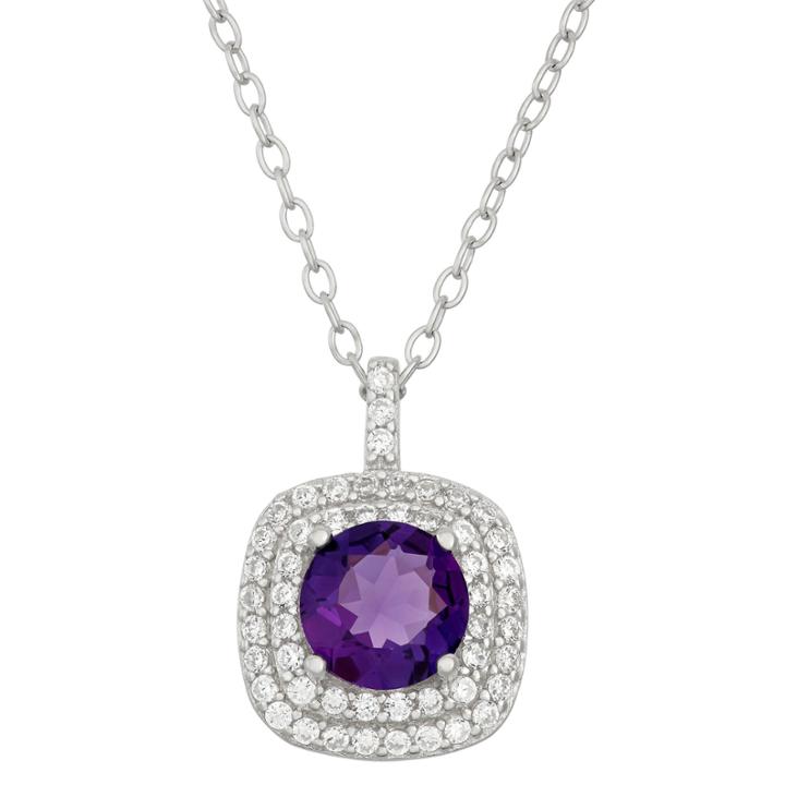 Simulated Amethyst & Cubic Zirconia Sterling Silver Pendant Necklace
