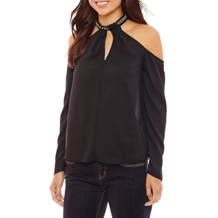 Bold Elements Jewel Choker Cold Shoulder Top