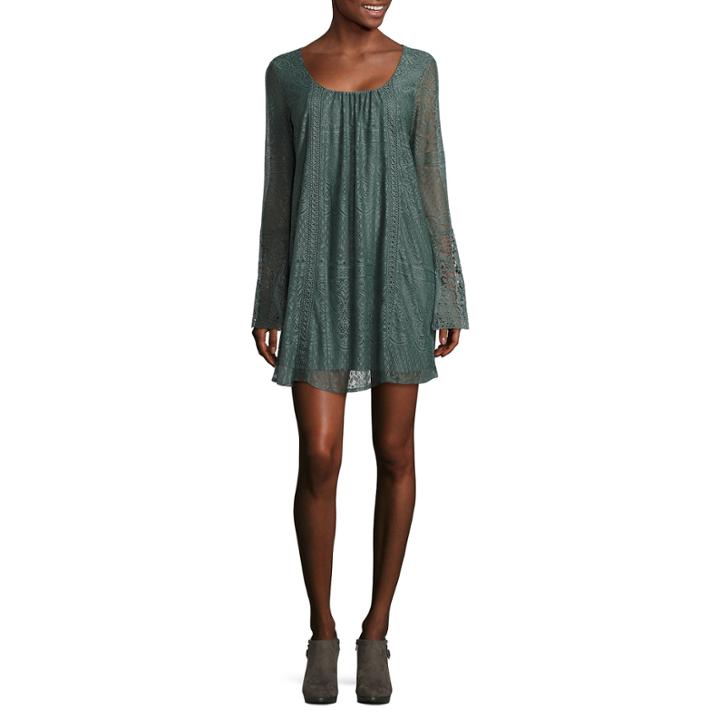 My Michelle Long Sleeve Lace A-line Dress-juniors