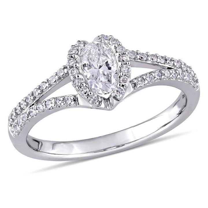 Womens 3/4 Ct. T.w. Oval White Diamond 14k Gold Engagement Ring