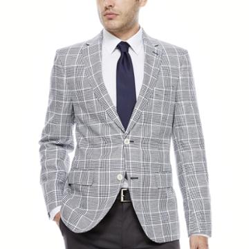The Savile Row Company Navy White Plaid Sport Coat-slim Fit