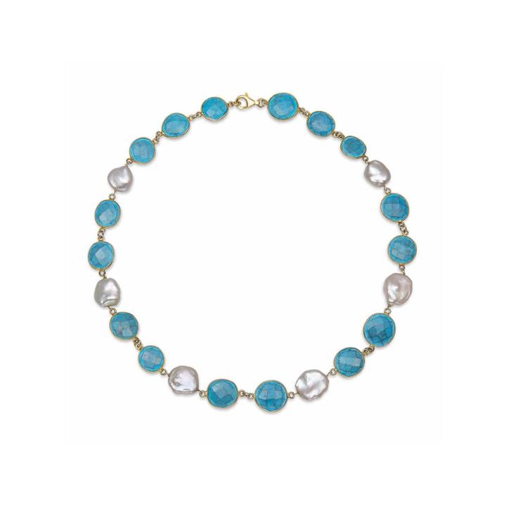 Womens Blue Quartz Gold Over Silver Strand Necklace