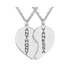 Personalized Sterling Silver Couples Name Broken Heart Pendant Necklace Set