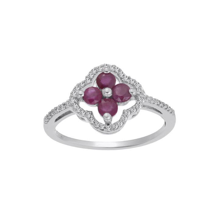 Lead Glass-filled Ruby And 1/8 Ct. T.w. Diamond 10k White Gold Flower Ring