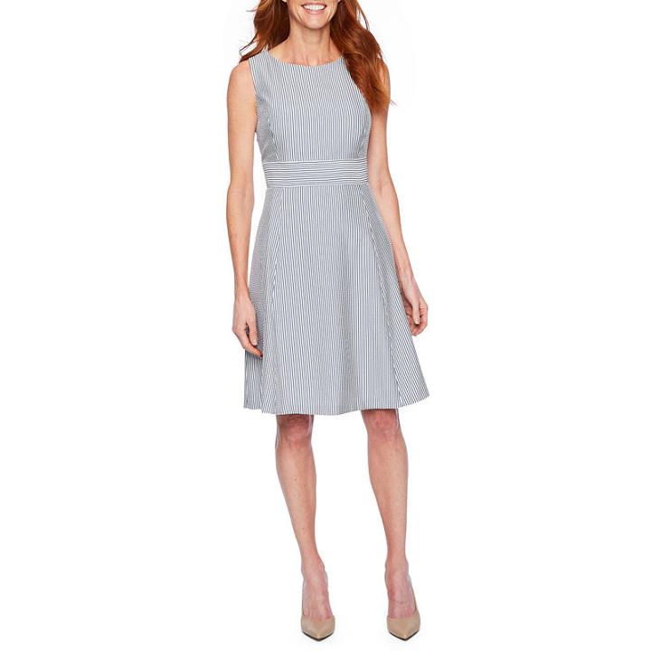 Black Label By Evan-picone Sleeveless Stripe Shift Dress