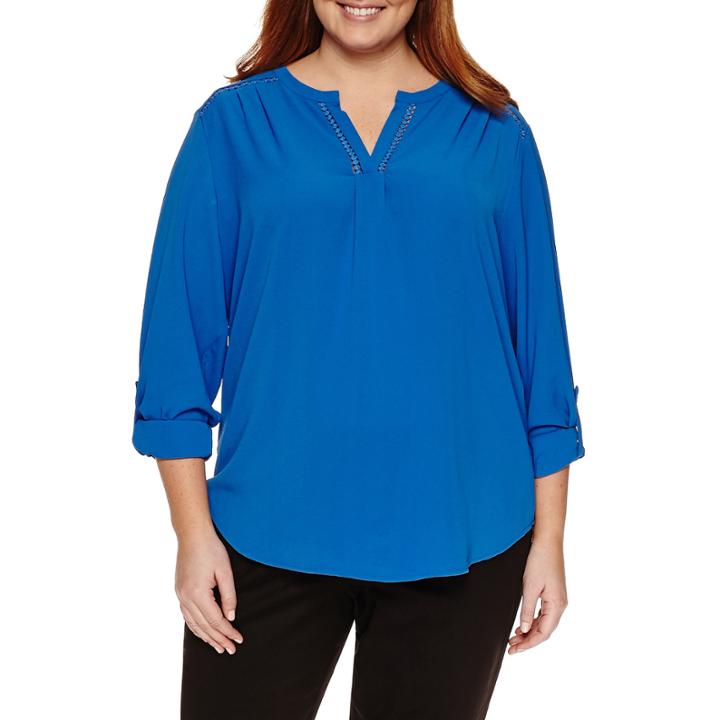 Liz Claiborne Roll Sleeve Crepe Blouse-plus