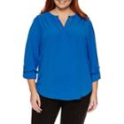 Liz Claiborne Roll Sleeve Crepe Blouse-plus