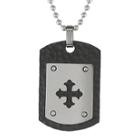 Mens Stainless Steel & Black Ip Dog Tag Pendant Necklace