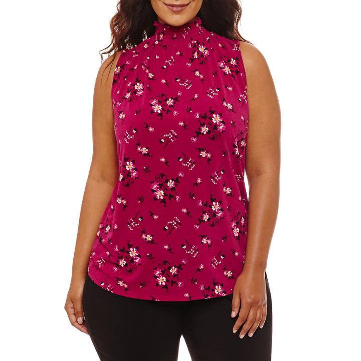 Worthington Sleeveless Mock Neck Stripe T-shirt-womens Plus