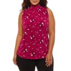 Worthington Sleeveless Mock Neck Stripe T-shirt-womens Plus