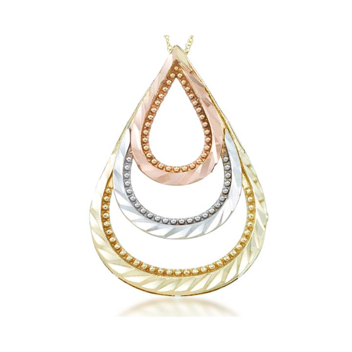 10k Tricolor Gold Pear Shaped Pendant Necklace