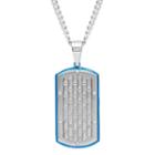 Mens Stainless Steel With Blue Ip Brick Pattern Dog Tag Pendant Necklace