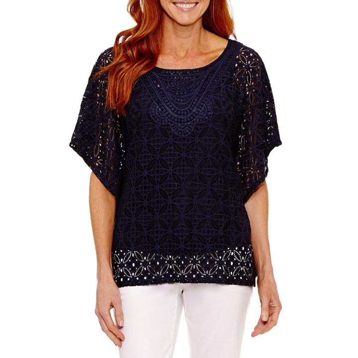 Lark Lane Elbow Sleeve Scoop Neck Blouse