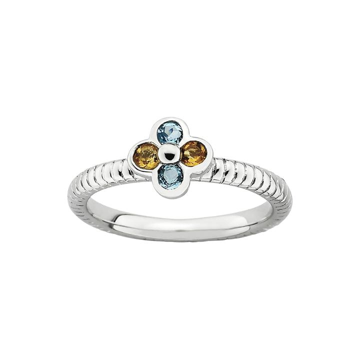 Multi-gemstone Flower Stackable Ring