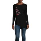 Liz Claiborne Long Sleeve Embroidered Asymmetrical Sweater