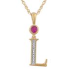 L Womens Lab Created Red Ruby 14k Gold Over Silver Pendant Necklace