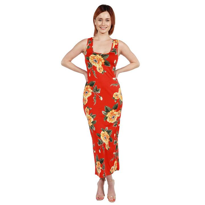 24seven Comfort Apparel Kathy Red Floral Maxi Dress