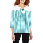 Sag Harbor Practice Gear 3/4 Sleeve Split Crew Neck Stripe T-shirt-womens