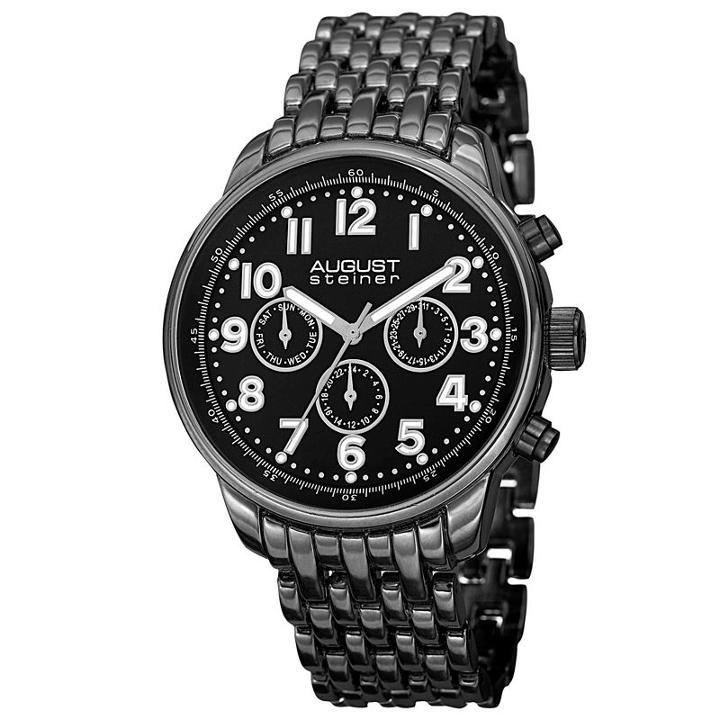 August Steiner Mens Black Strap Watch-as-8147bk