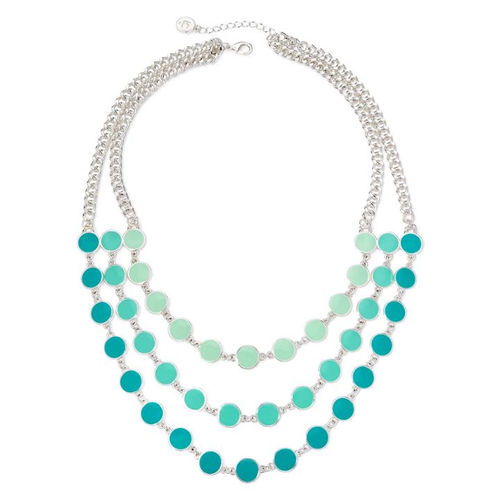 Liz Claiborne Blue Bead Silver-tone 3-row Statement Necklace
