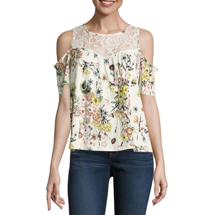 By & By Short Sleeve Round Neck Knit Blouse-juniors