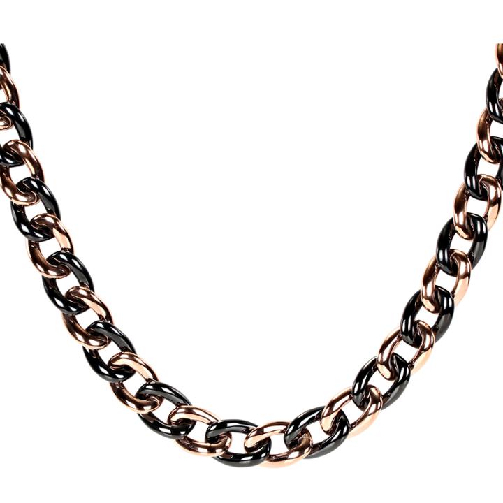 Pink Stainless Steel & Blk Ceramic Chain Necklace