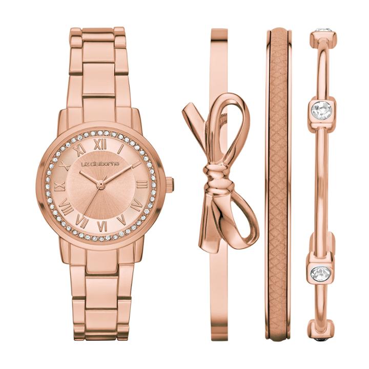 Liz Claiborne Womens Rose Goldtone 4-pc. Watch Boxed Set-lc9047
