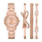 Liz Claiborne Womens Rose Goldtone 4-pc. Watch Boxed Set-lc9047