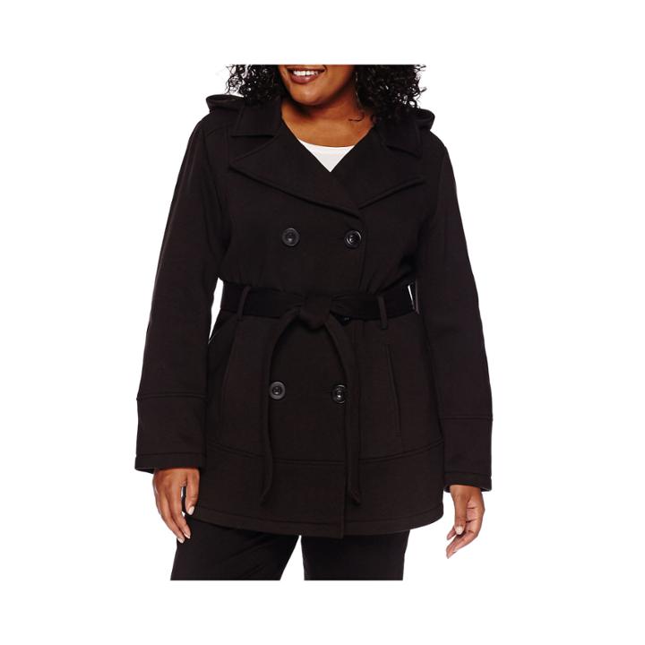 Liz Claiborne Belted Fleece Trench Pea Coat - Plus