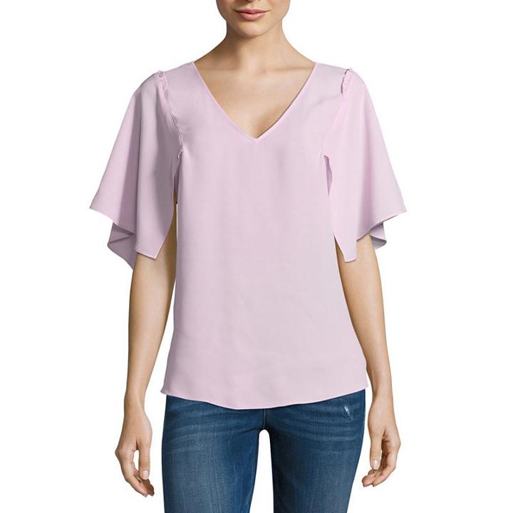 Belle + Sky Elbow Sleeve Crew Neck Woven Blouse