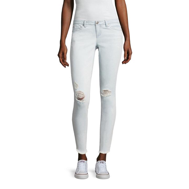Almost Famous Angled Frey Hem Skinny Jeans-juniors
