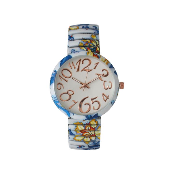 Olivia Pratt Womens Blue Yellow Floral Expansion Band Watch 25975blue Yellow