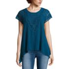 Trixxi Short-sleeve Sharkbite Lace Woven Tee - Juniors