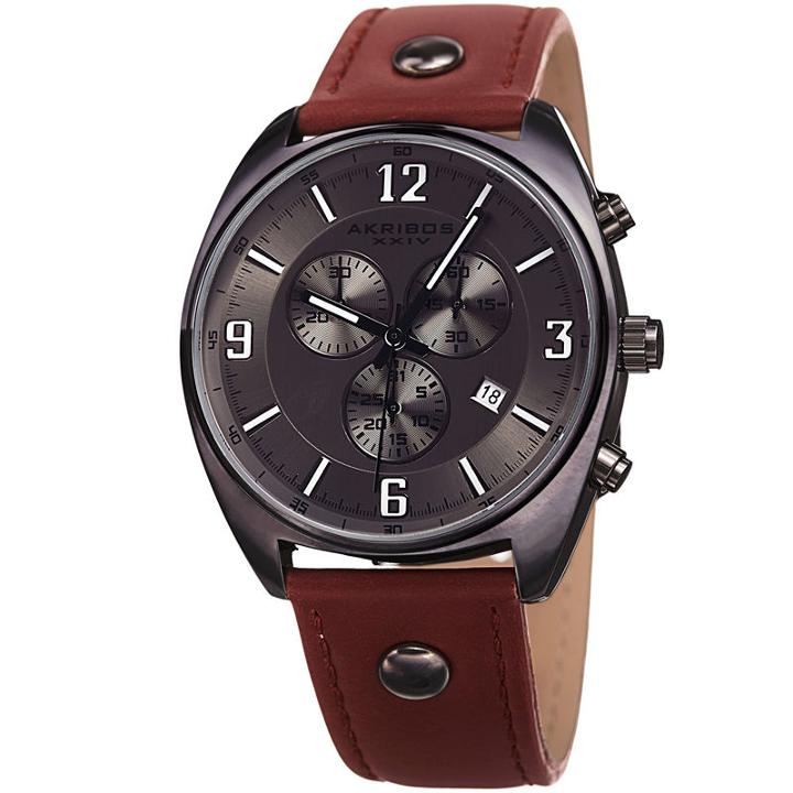 Akribos Xxiv Mens Brown Strap Watch-a-969gn