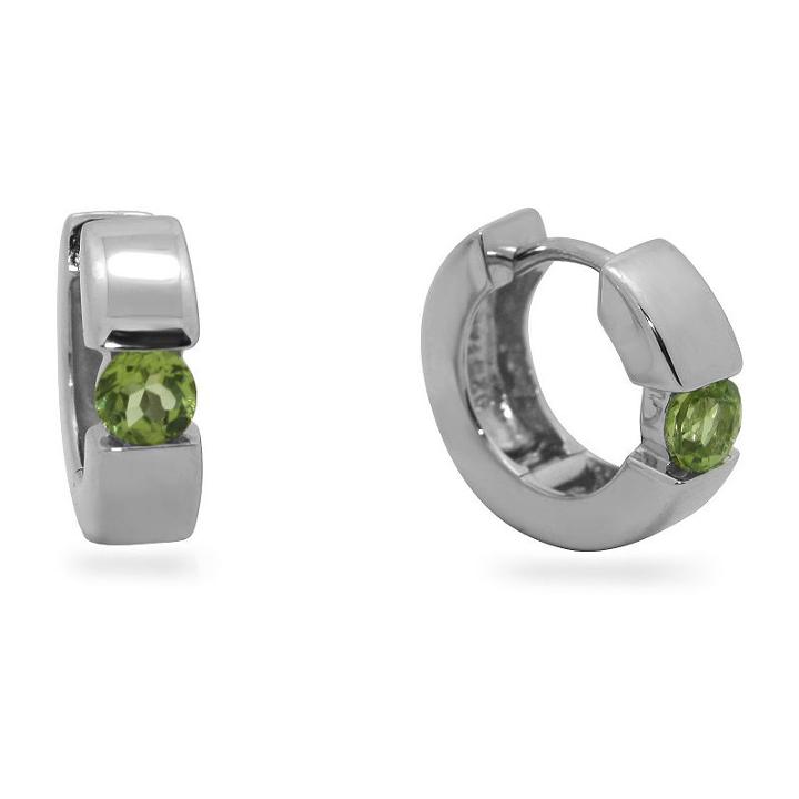 Genuine Green Peridot Sterling Silver 13.7mm Round Hoop Earrings