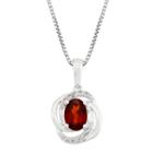 Diamond Accent Red Garnet Oval Sterling Silver Pendant