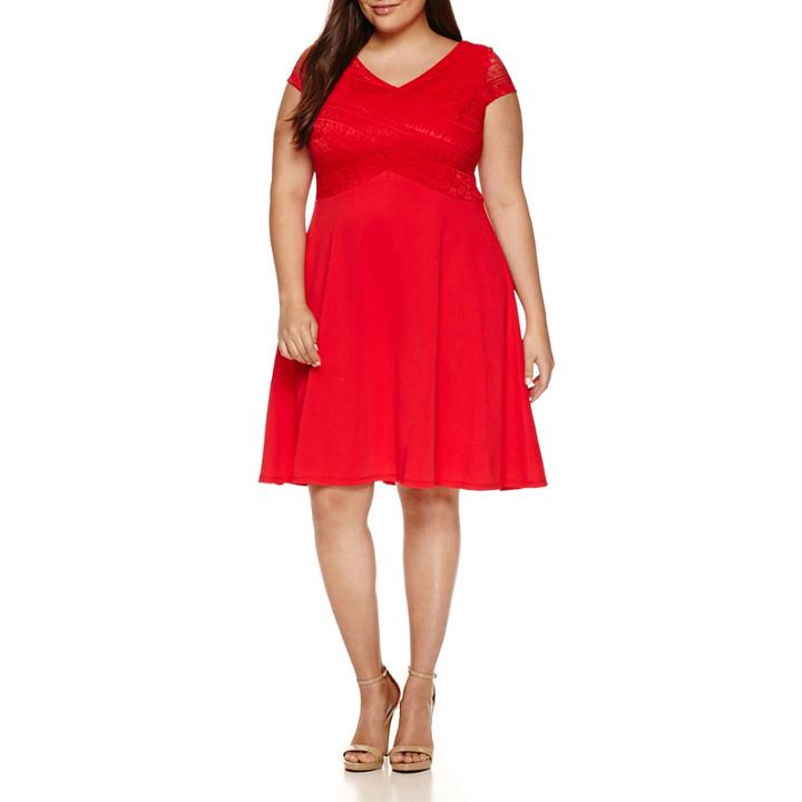 Signature By Sangria Short Sleeve Fit & Flare Dress-plus
