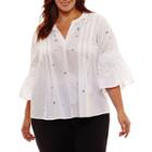 A.n.a 3/4 Sleeve Y Neck Embellished Woven Blouse - Plus