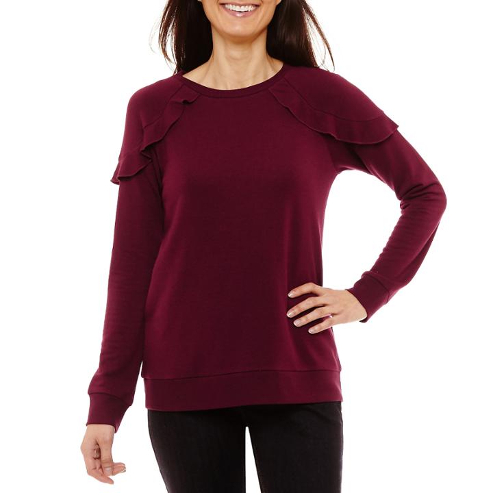Liz Claiborne 3/4 Sleeve Sweatshirt-petites
