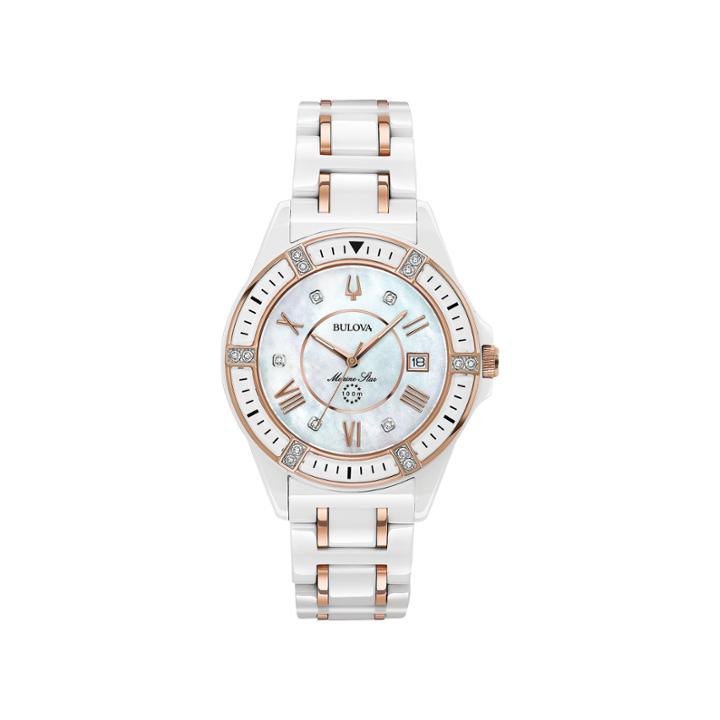 Bulova Womens White Strap Watch-98p172