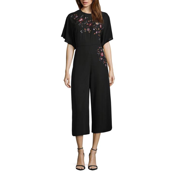 Eyeshadow Elbow Sleeve Embroidered Jumpsuit-juniors